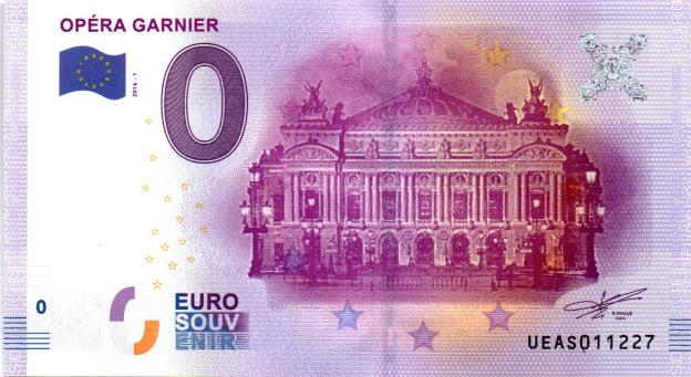 Billet Souvenir 0 Euro 2016 France UEAS - Opéra Garnier