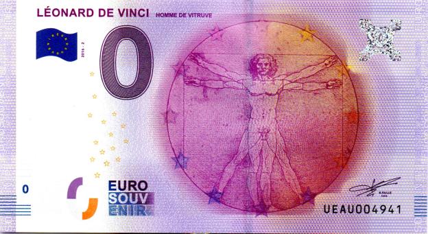 Billet Souvenir 0 Euro 2016 France UEAU - Léonard de Vinci