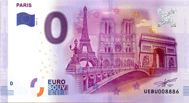 Billet Souvenir 0 Euro 2016 France UEBU - Paris