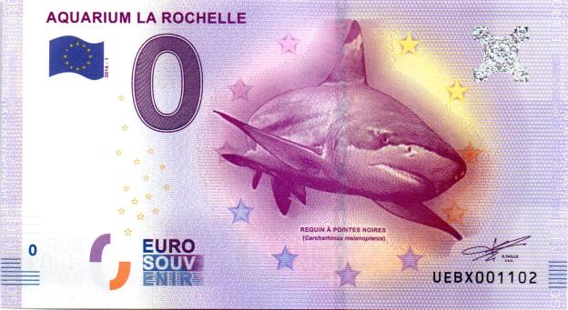 Billet Souvenir 0 Euro 2016 France UEBX - Aquarium La Rochelle