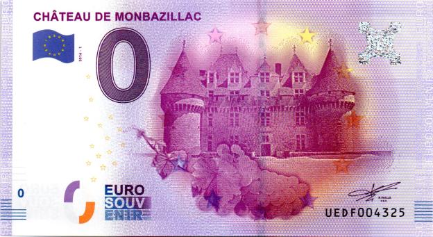Billet Souvenir 0 Euro 2016 France UEDF - Château de Monbazillac