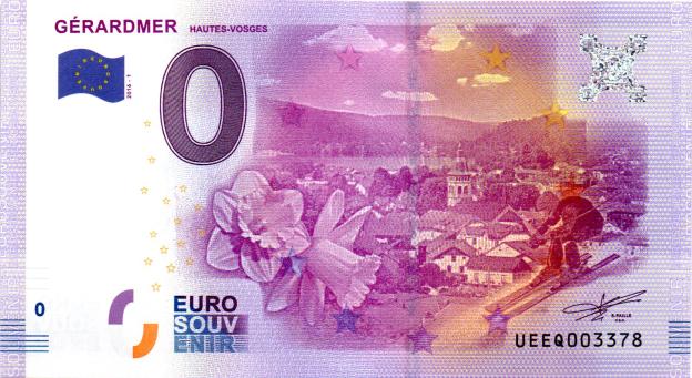 Billet Souvenir 0 Euro 2016 France UEEQ - Gérardmer