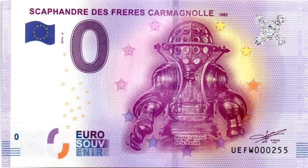 Billet Souvenir 0 Euro 2016 France UEFW - Scaphandre des Frères Carmagnolle 1882