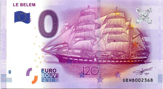 Billet Souvenir 0 Euro 2016 France UEHD - Le Belem