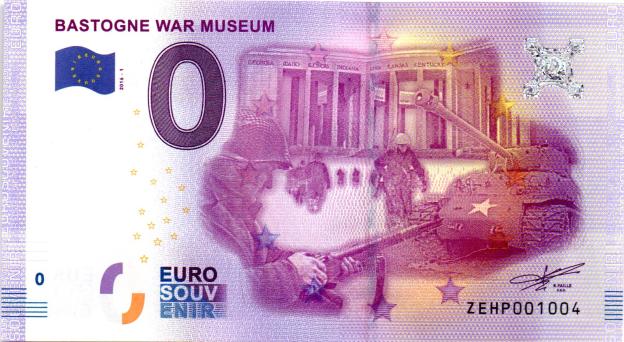 Billet Souvenir 0 Euro 2016 Belgique ZEHP - Bastogne War Museum
