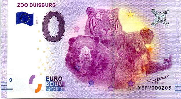 Billet Souvenir 0 Euro 2017 Allemagne XEFV-2 - Zoo Duisburg