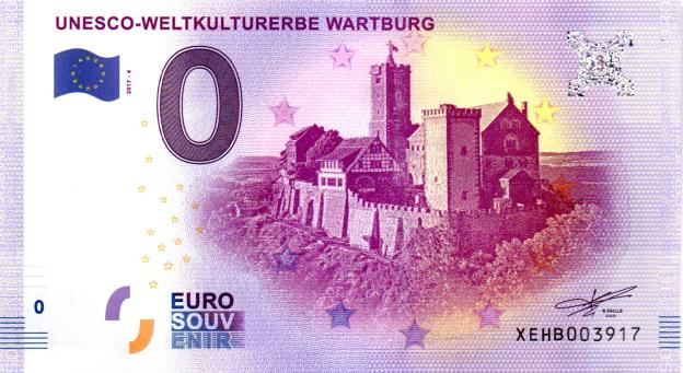 Billet Souvenir 0 Euro 2017 Allemagne XEHB-4 - UNESCO-Weltkulturerbe Wartburg