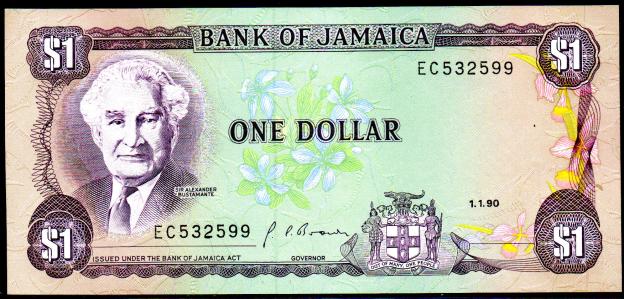 Billet Jamaïque, $ 1 Dollar, 1990, P-68a,  UNC