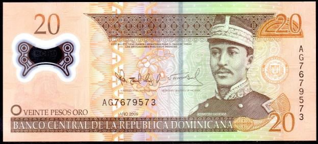 Billet République Dominicaine  $ 20 Pesos, 2009, P-182, Polymère, UNC / NEUF