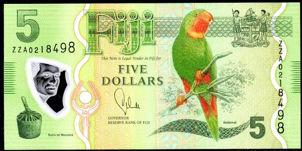 2013 P-115 Prefix-ZZ Replacement Polymer Kulawai Parrot Unc Fiji 5 Dollars 