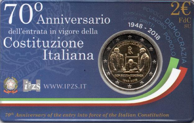 2 Euro Commémorative d'Italie 2018 BU - Constitution Italienne