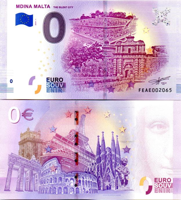 Billet Euro Souvenir 2019 FEAE - Mdina Malta, The Silent City