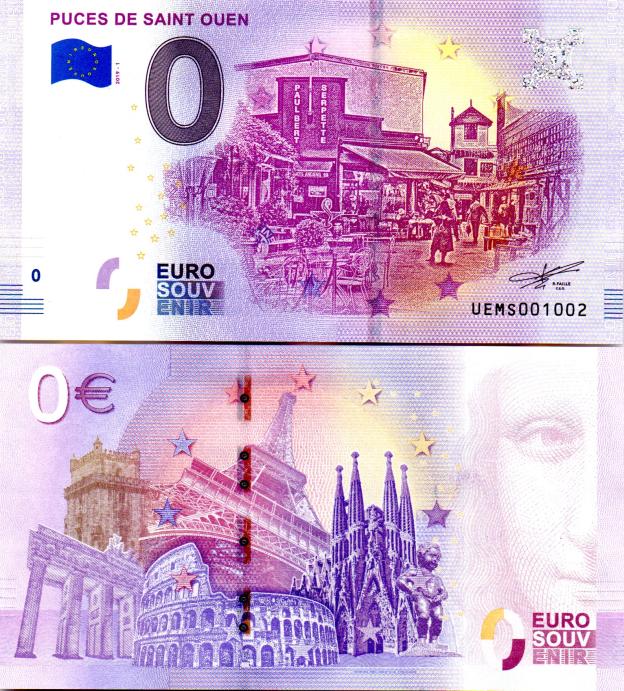 Billet Euro Souvenir 2019 UEMS - Puces de Saint Ouen