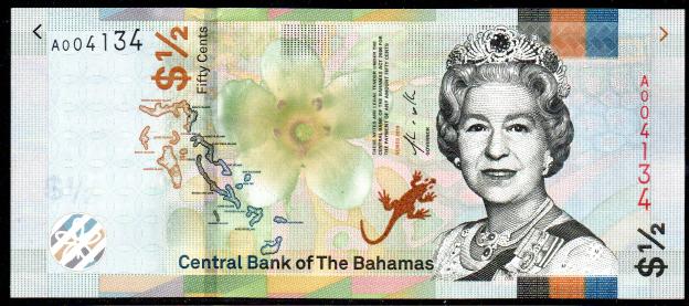 Banknote 50 Cents Bahamas 1/2 QEII P-NEW 2018/ 2019 UNC Half Dollar 