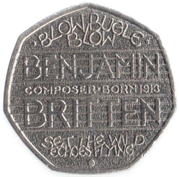50 Pence Commémorative de Royaume-Uni 2013 - Benjamin Britten
