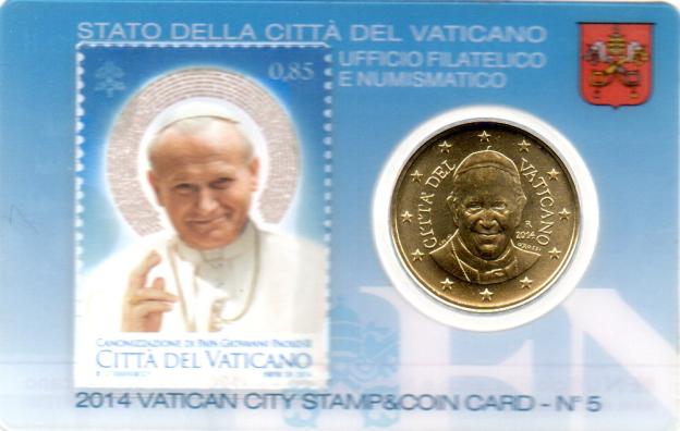 50 Cent Euro de Vatican 2014 Coin Card avec Timbre