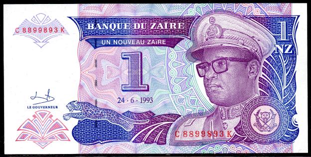 Billet  Zaire  $ 1 Zaire, 1993, P-47,  UNC / NEUF
