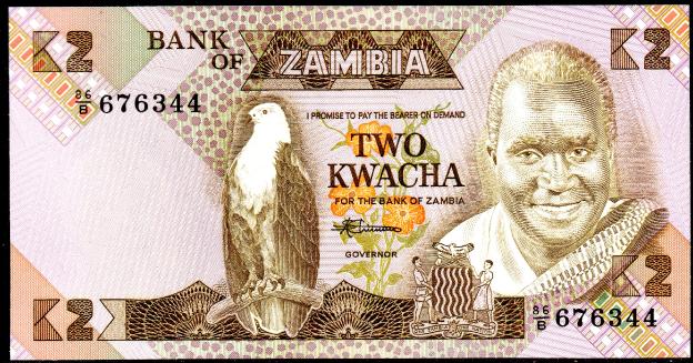 Billet  Zambie  $ 2  Kwacha, 1980 - 1988 Issue, P-24,  UNC / NEUF